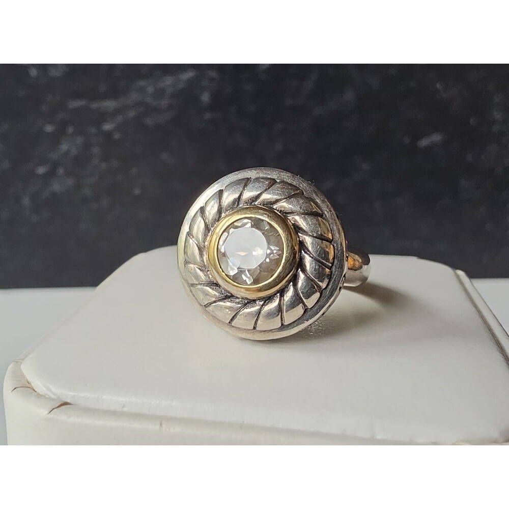 Brighton 925 Sterling Silver Signed Sayan Cable White Topaz Band Ring Size 6